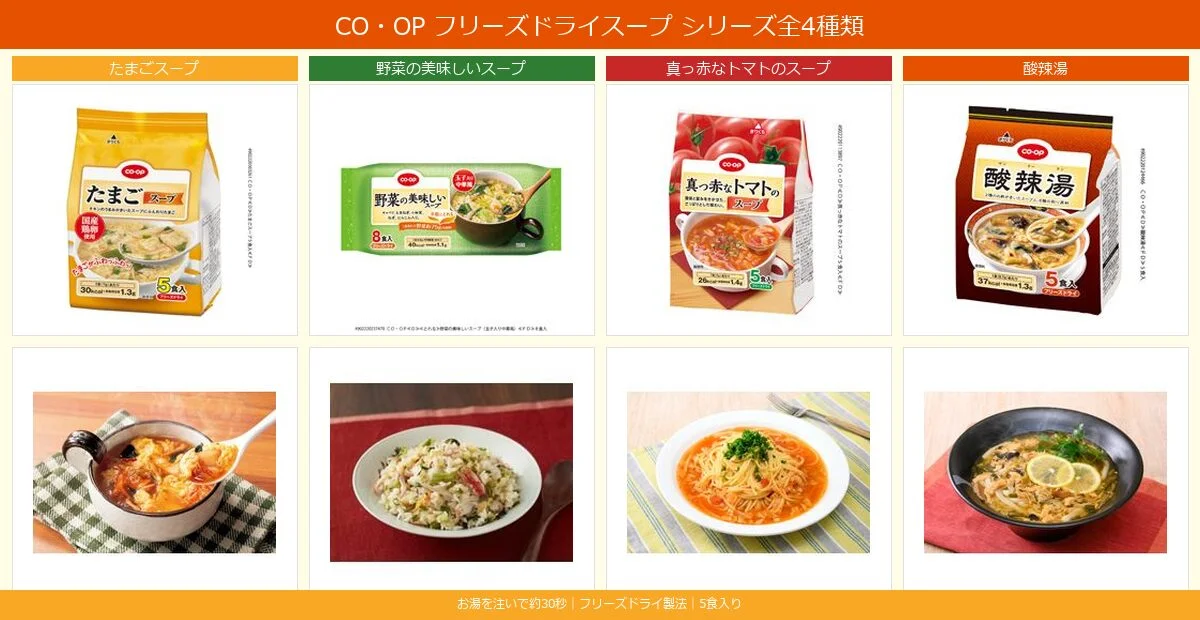 コープのフリーズドライスープシリーズ比較