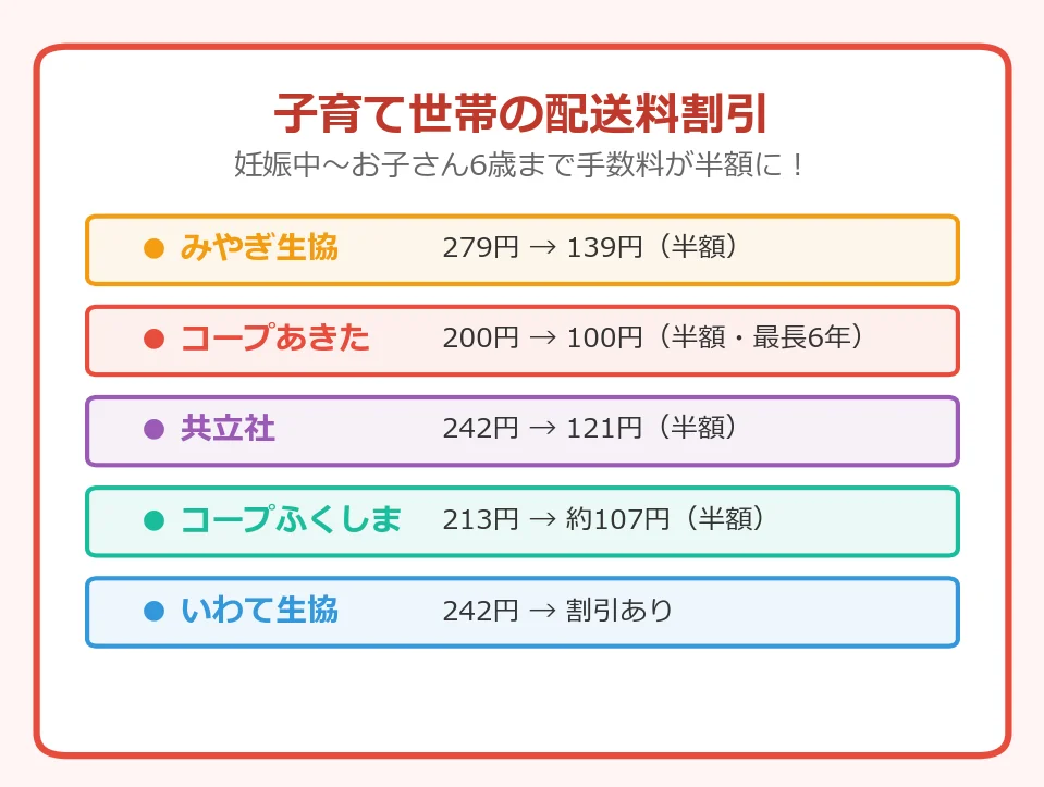 子育て世帯は手数料が半額にコープ東北の子育て割引の図解チャート