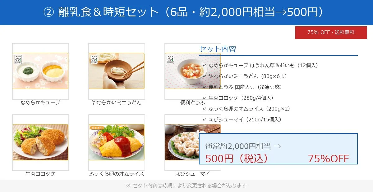 おうちコープ離乳食＆時短セットの内容6品