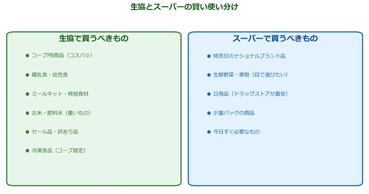 生協とスーパーの賢い使い分けの図解チャート