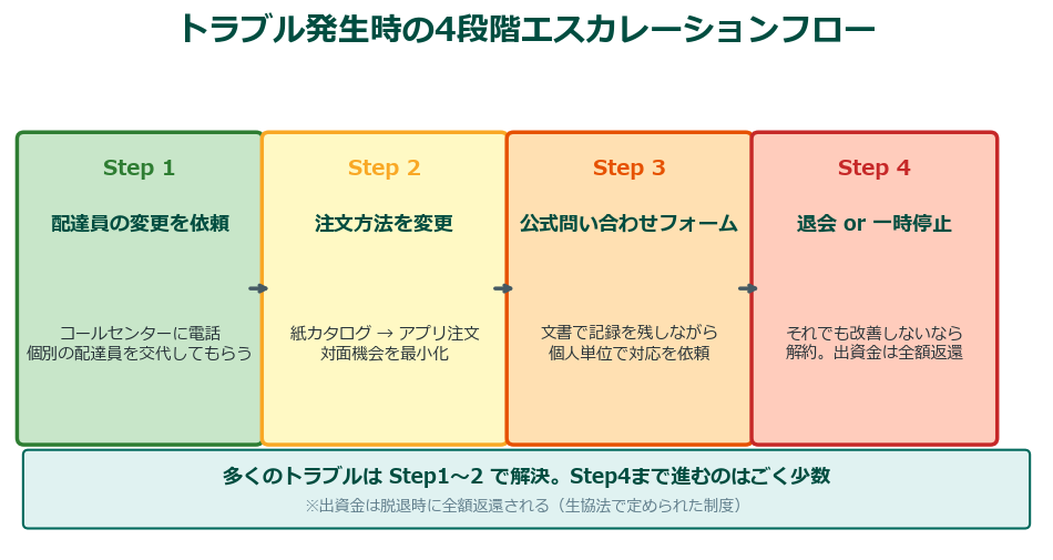 トラブル発生時の4段階エスカレーションフロー