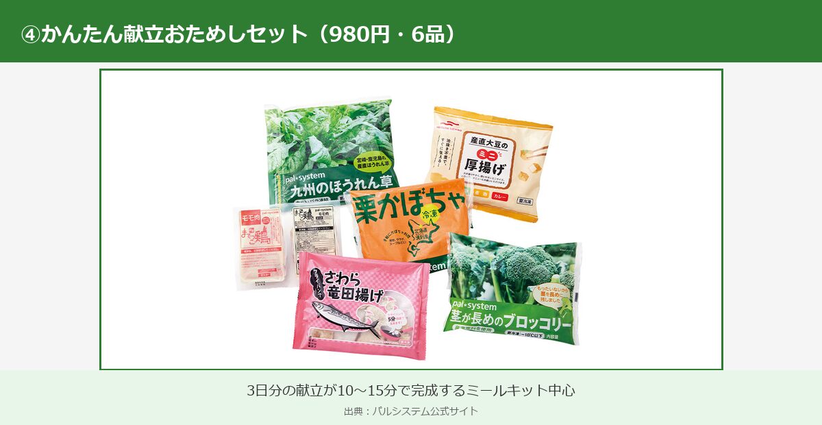 パルシステムかんたん献立おためしセット(980円・6品)の実物写真