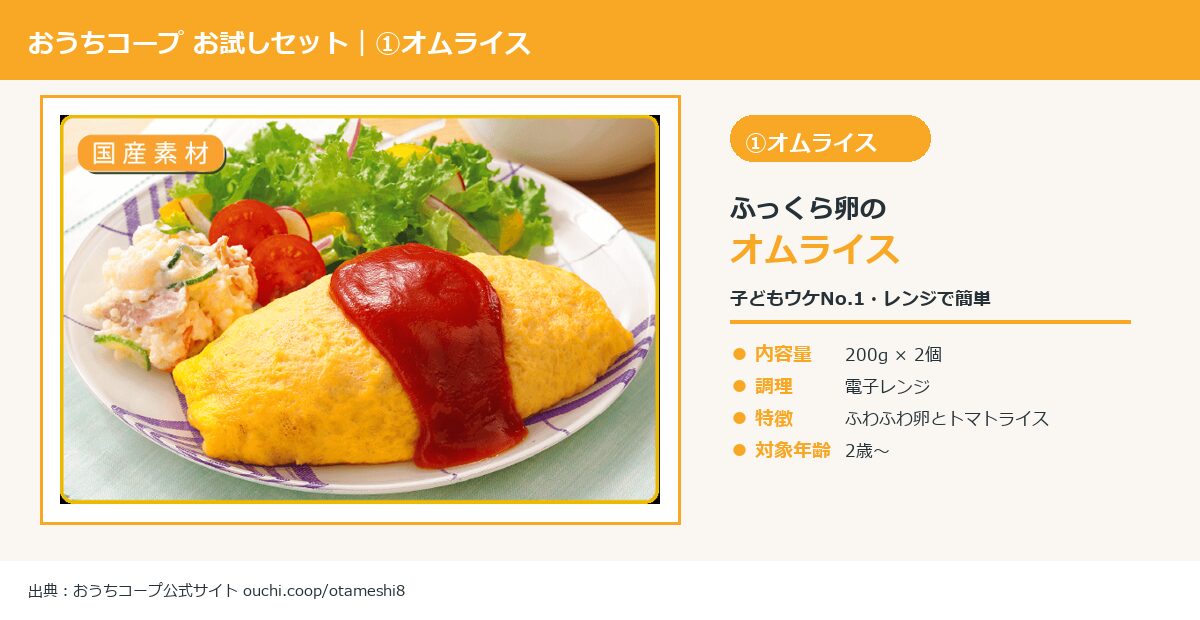 おうちコープ お試しセット ふっくら卵のオムライス 200g×2個の実物商品画像