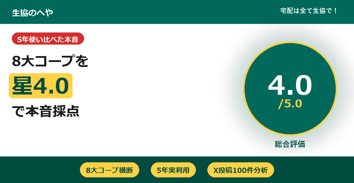【5年使い比べ】コープ(生協)の評判は?8大コープを星4.0で本音採点【2026年最新】