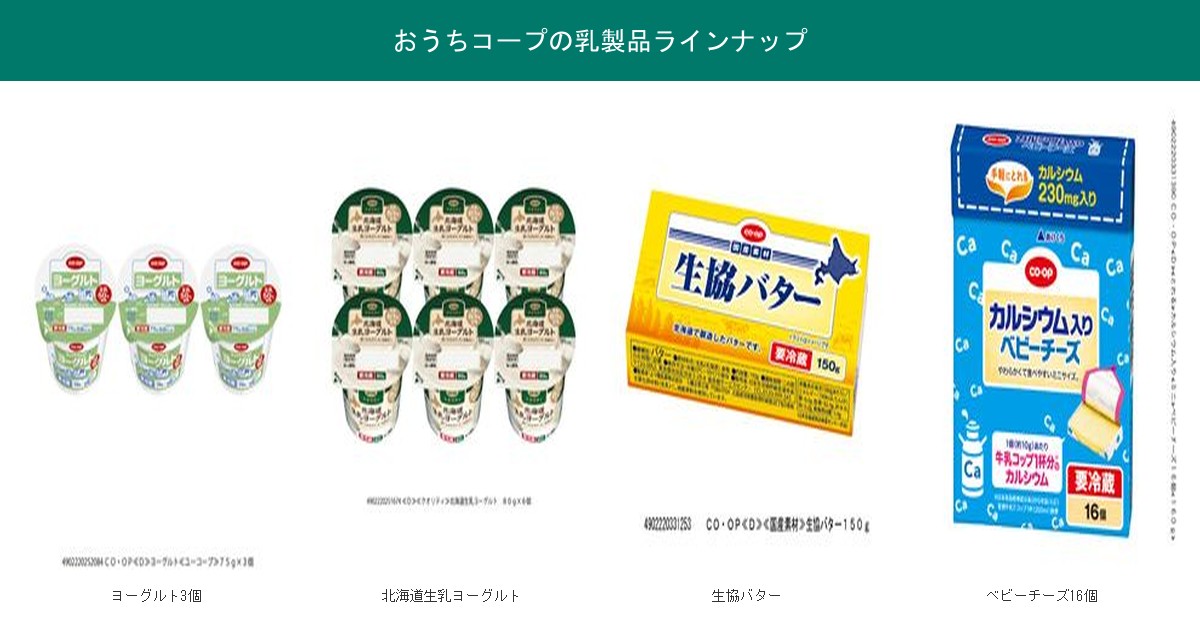 おうちコープの乳製品ラインナップ(ヨーグルト・バター・チーズ)