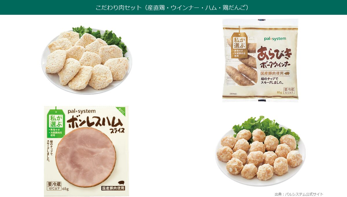 パルシステムこだわり肉セットの中身(産直鶏・ウインナー・ハム・鶏だんご)