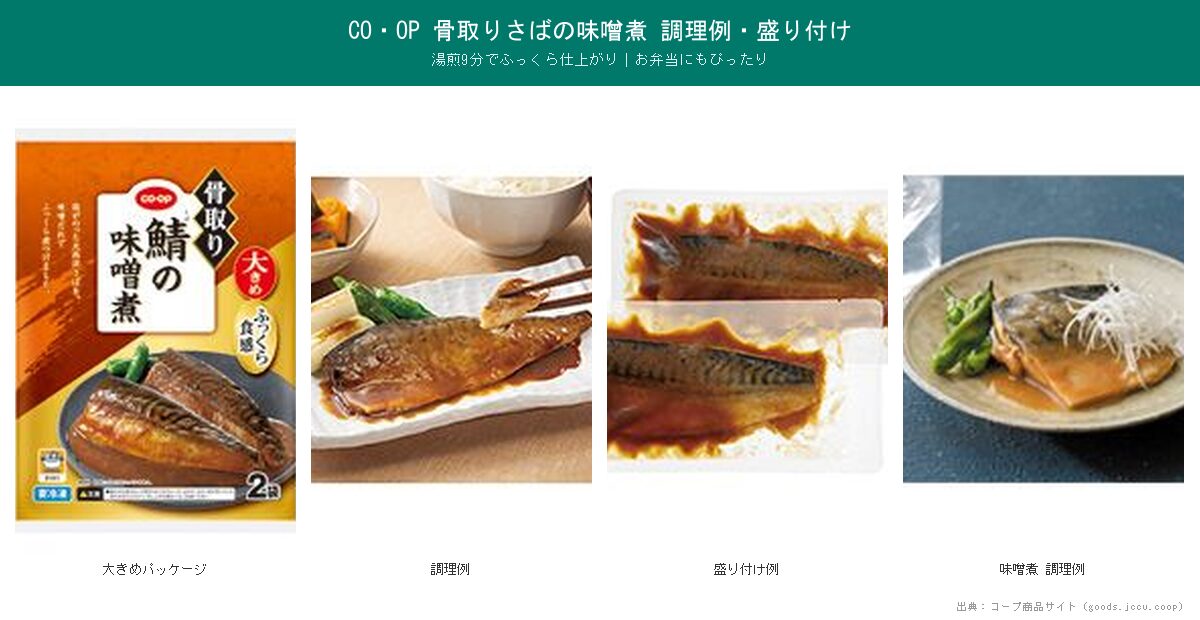 CO・OP骨取りさばの味噌煮 調理例・盛り付けコラージュ