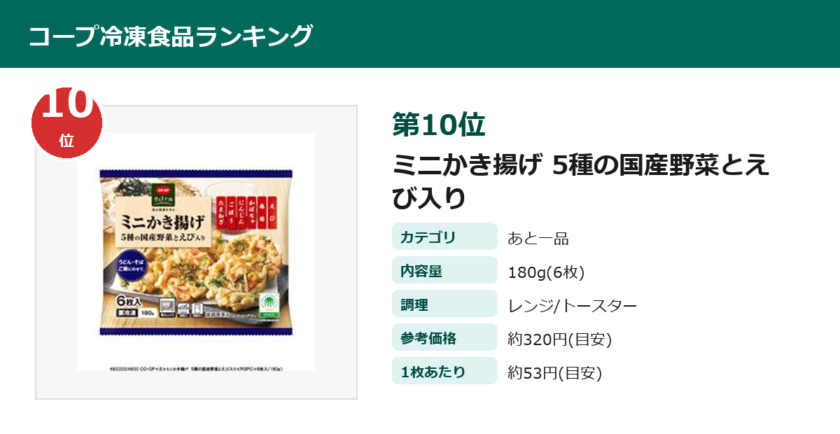 コープ ミニかき揚げ 5種の国産野菜とえび入り（冷凍）第10位